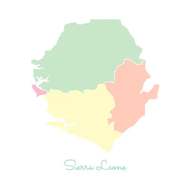 Vector illustration of Sierra Leone region map: colorful with white outline.