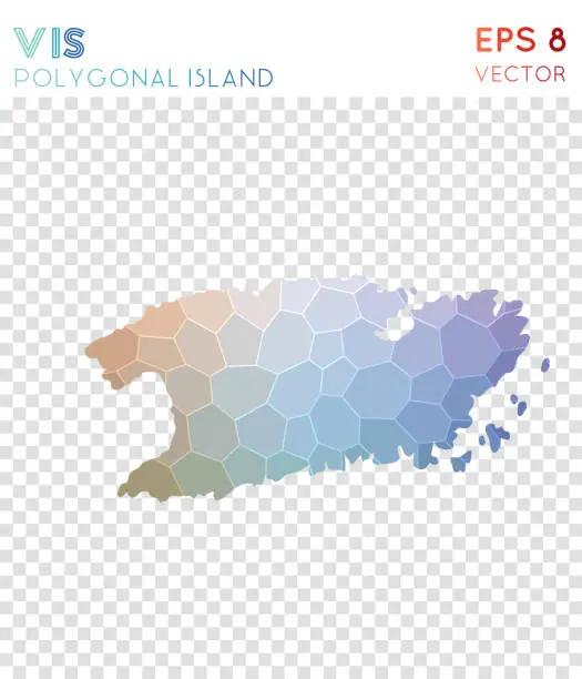 Vector illustration of Vis polygonal map, mosaic style island.