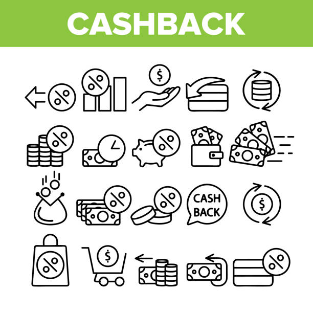 sammlung cashback service zeichen icons set vector - geld ausgeben stock-grafiken, -clipart, -cartoons und -symbole