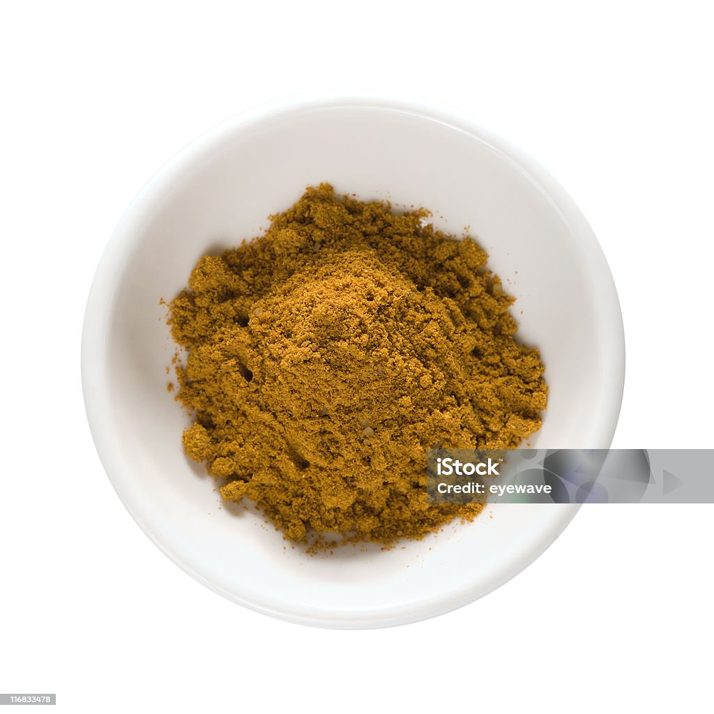 Tigela de curry em pó Isolado no branco com Traçado de Recorte - Foto de stock de Amarelo royalty-free