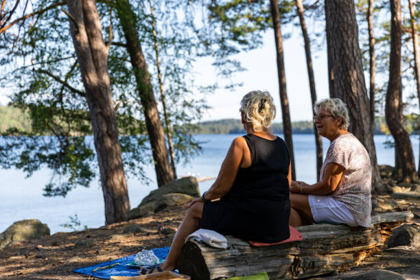 Senior Ladies having a picnic in a forest
