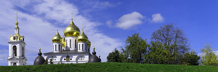 Panoramic view of golden cupola of Dmitrov Kremlin