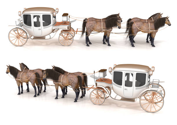istock Four horses harnessed to carriage 1168336540