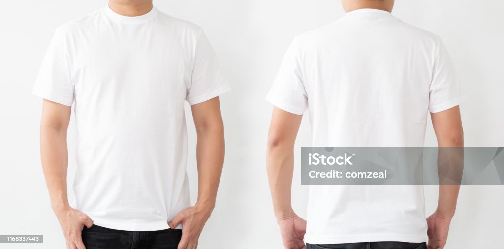White T-Shirt front and back, Mockup template for design print T-Shirt Stock Photo