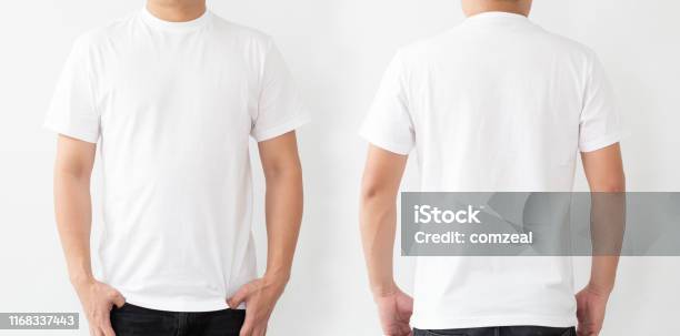 White Tshirt Front And Back Mockup Template For Design Print Stock Photo - Download Image Now