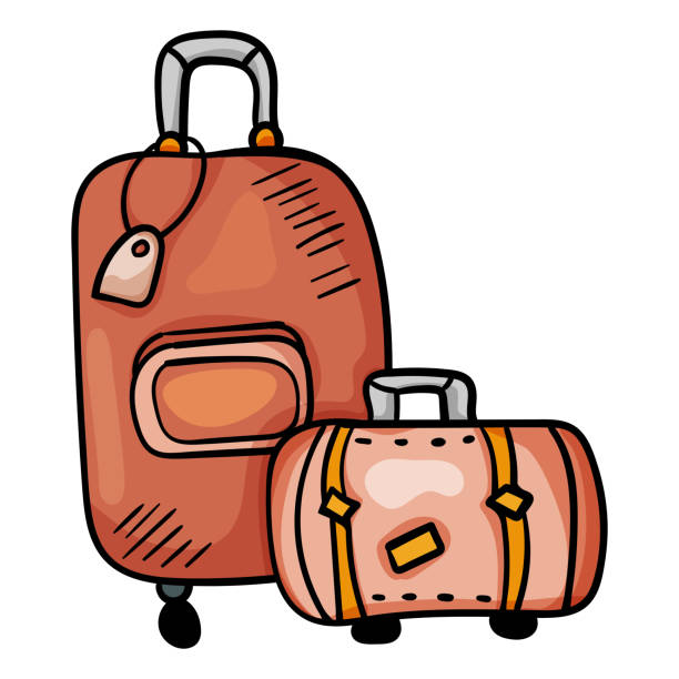 ilustraciones, imágenes clip art, dibujos animados e iconos de stock de doodle maletas para viajar por todo el mundo. ilustración vectorial. composición cuadrada. diseño vectorial - luggage tag label travel name tag