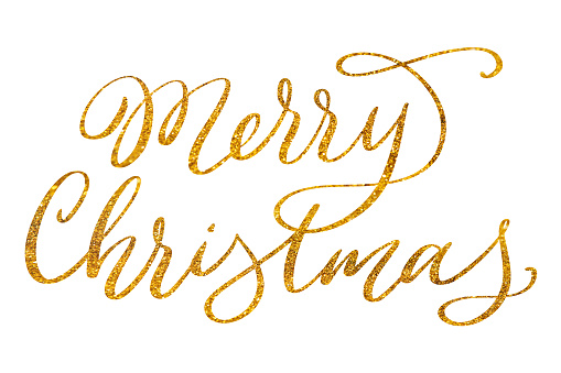 Merry Christmas calligraphy text with colorful hand drawn over Glitter on white background .Decorative Christmas party background. Celebration text.
