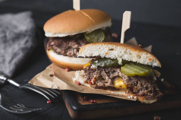 istock Burger stuffed with cheddar cheese. Juicy Lucy 1168340081