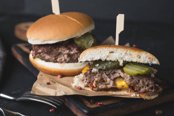 istock Burger stuffed with cheddar cheese. Juicy Lucy 1168340650