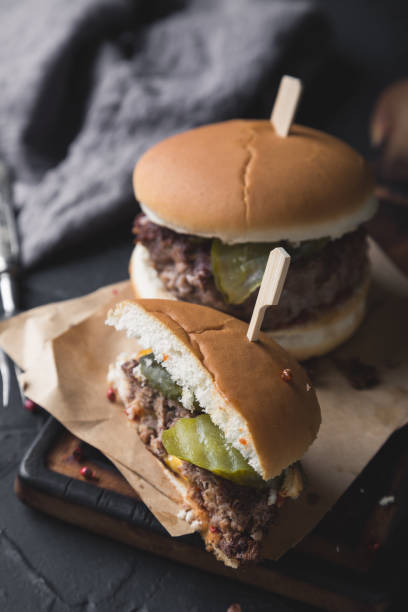 istock Burger stuffed with cheddar cheese. Juicy Lucy 1168341230