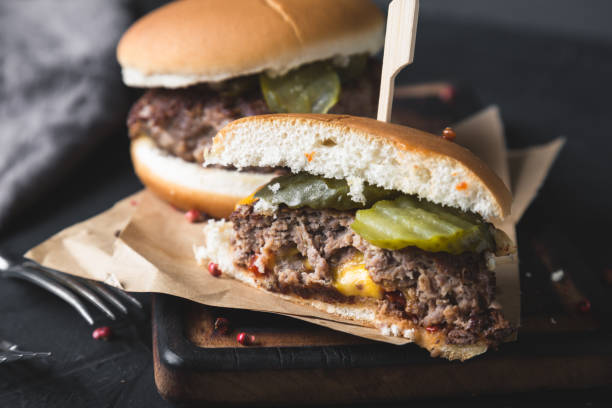istock Burger stuffed with cheddar cheese. Juicy Lucy 1168341470