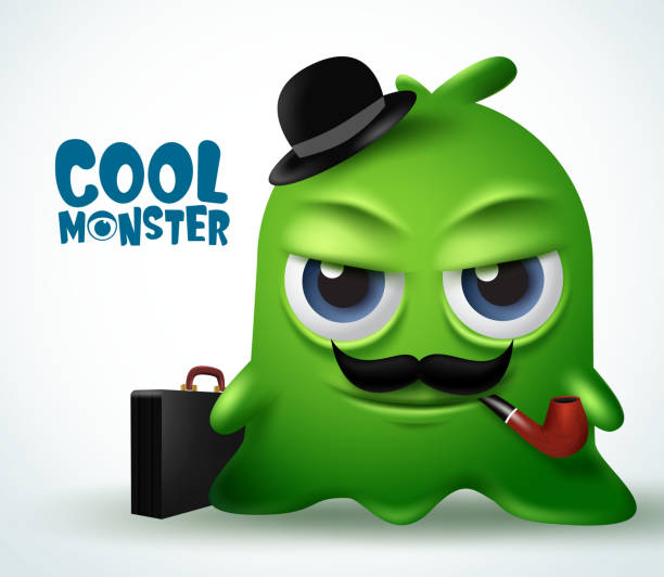 Cool monster mafia boss character vector design. Cool monster boss slime character creature. Cool monster mafia boss character vector design. Cool monster boss slime character creature with beard, tobacco pipe, spy hat, and briefcase. 3d realistic vector illustration. mob boss stock illustrations