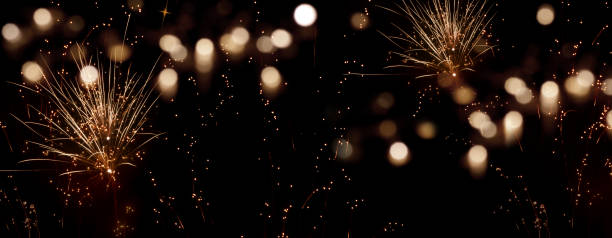 istock Golden firework in the night sky 1168345386