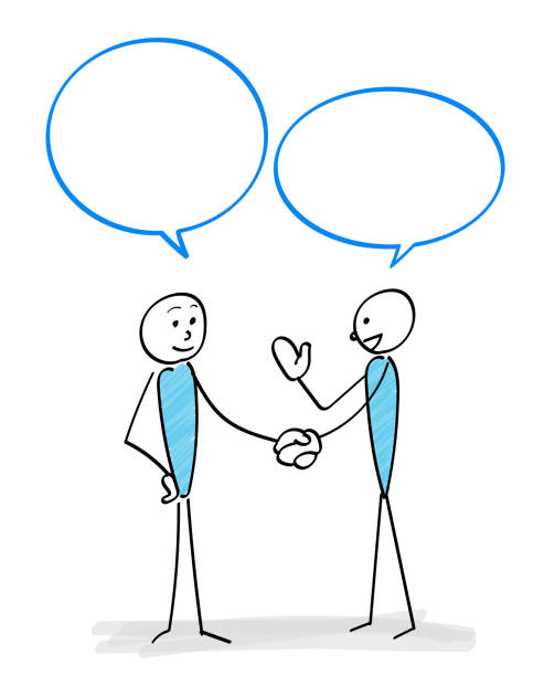 Communication scene with two people (Handshake) Communication scene with two people and Speech bubble  (Handshake) talking two people business talk business stock illustrations