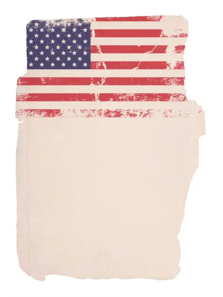 Vector illustration of A grunge effect faded rutted vertical vector illustration of USA flag with white space for text.
