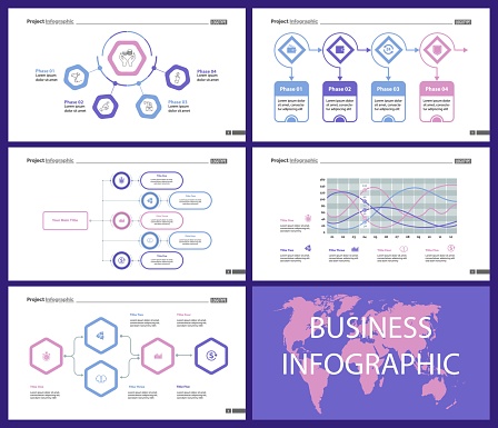 Business inforgraphic design set for project management concept. Can be used for business project, annual report, web design. workflow layout. Option, process, area chart, donut, arrow graphs