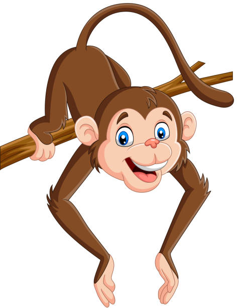 ilustrações de stock, clip art, desenhos animados e ícones de cartoon funny monkey on a tree branch - orangutan ape endangered species zoo