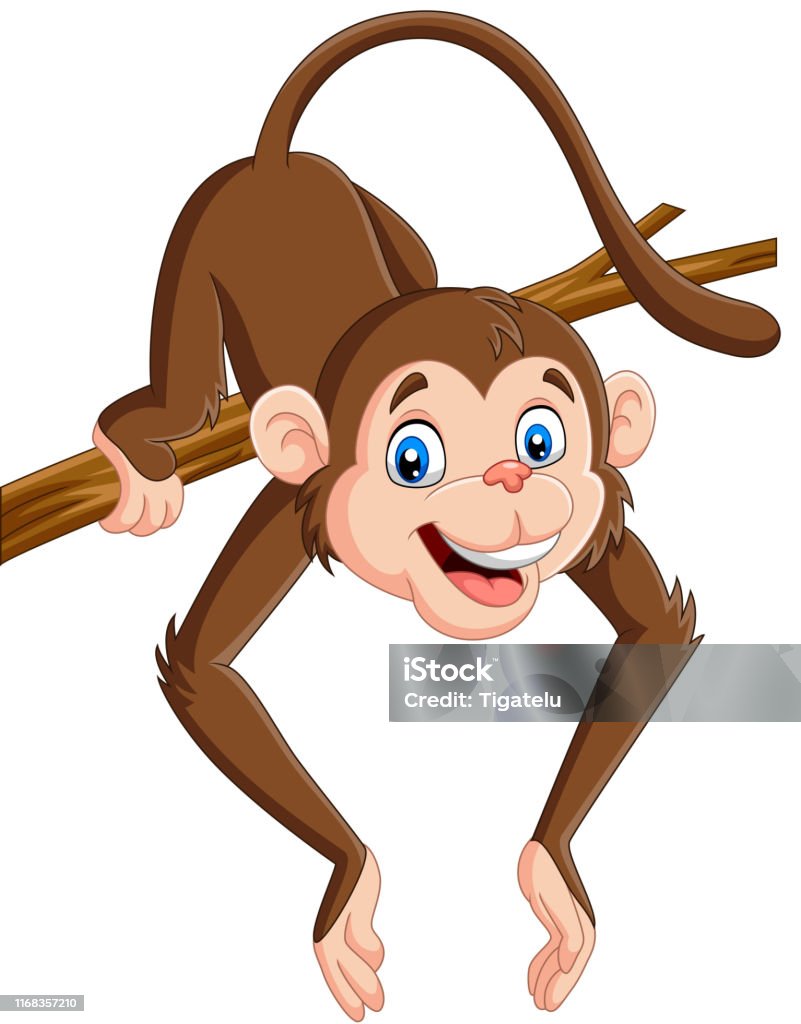Cartoon Funny Monkey On A Tree Branch Stock Illustration ...