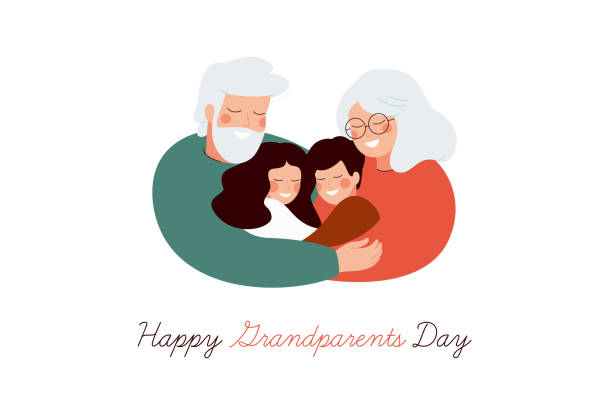 ilustrações de stock, clip art, desenhos animados e ícones de happy grandparents day greeting card. - grandparent