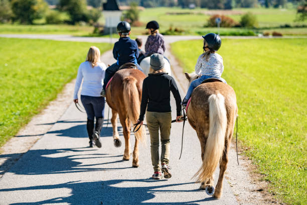 istock Children training horseback riding 1168358787
