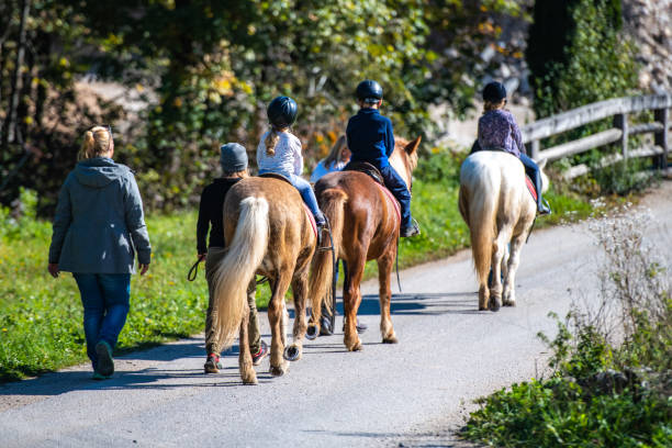 istock Children training horseback riding 1168358811