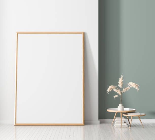 istock Mock up poster frame in Scandinavian style interior. Minimalist interior design. 3D illustration. 1168360044