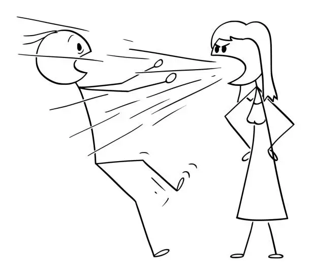 Vector illustration of Vector Cartoon of Woman Screaming or Yelling at Man