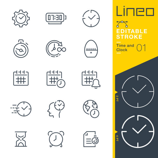 lineo editable stroke - zeit- und uhrliniensymbole - time icon stock-grafiken, -clipart, -cartoons und -symbole