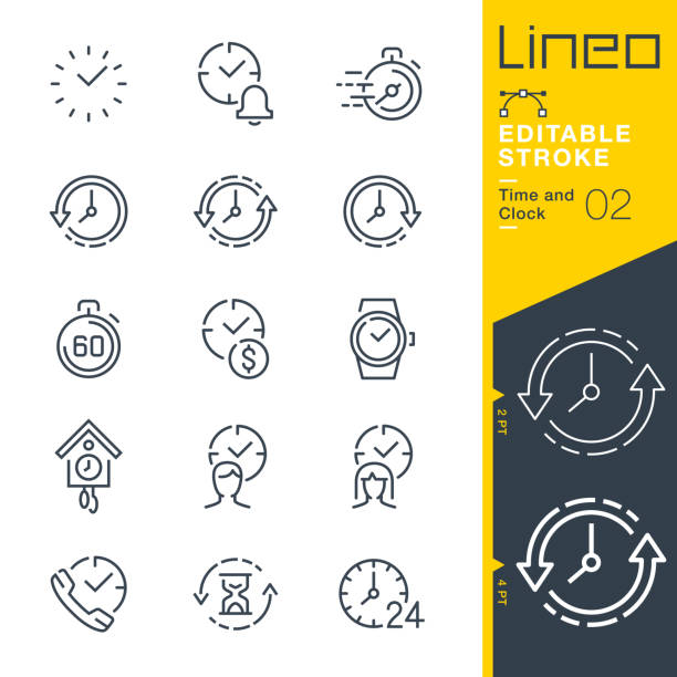 lineo editable stroke - zeit- und uhrliniensymbole - time icon stock-grafiken, -clipart, -cartoons und -symbole