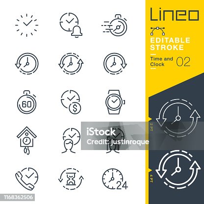 istock Lineo Editable Stroke - Time and Clock line icons 1168362506