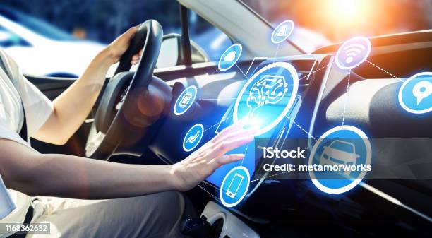 Automobile And Ai Concept Autonomous Car Stock Photo - Download Image Now