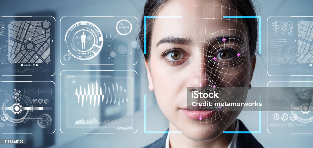 Authentication by facial recognition concept. Biometric. Security system. Facial Recognition Technology Stock Photo