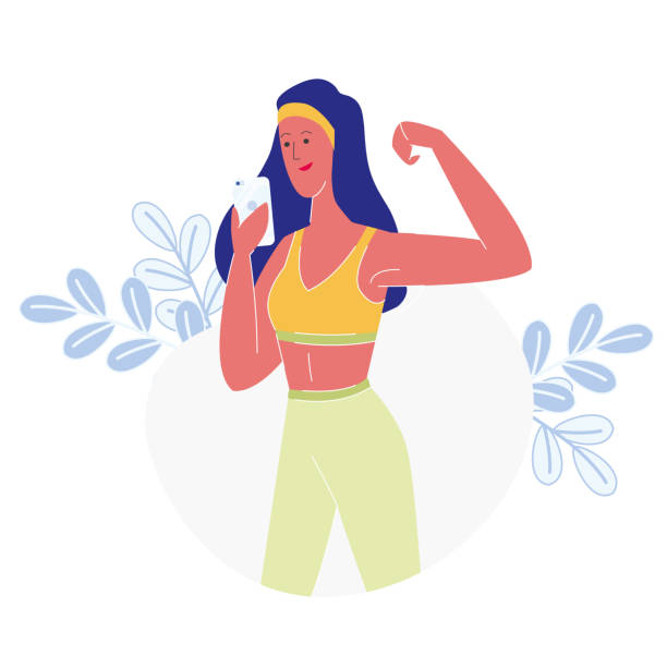 фитнес-клуб женский тренер плоский иллюстрация - bicep women one person exercising stock illustrations