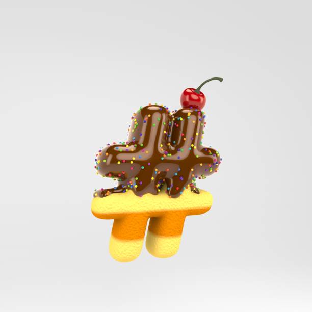 istock Hashtag symbol. Cake font with chocolate, sprinkles and cherry on top isolated on white background. 1168368093