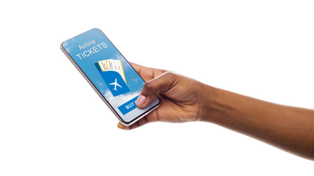 istock Afro Lady Booking Airline Tickets On Mobile App, Closeup, Isolated 1168369228