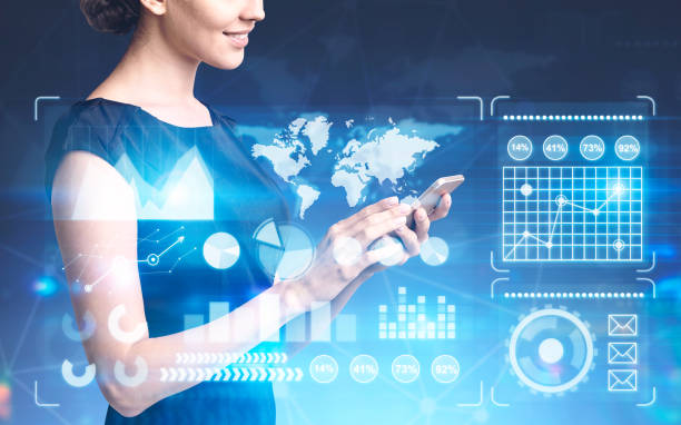 istock Woman with phone, business infographics 1168370251