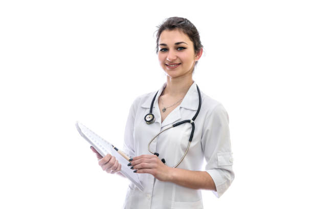 istock Portrait of a doctor with documents isolated on white 1168370995