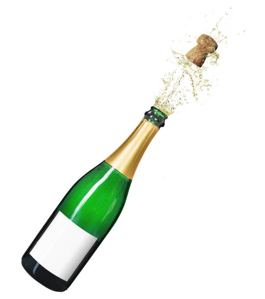 botella de champán aislada sobre un fondo blanco - champagne fotografías e imágenes de stock