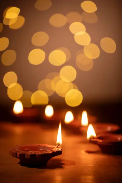 Diwali celebration with lights on Diwali day.