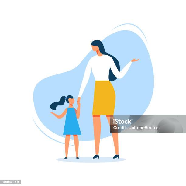 Cartoon Mother And Daughter Cutout Illustration Stock Illustration -  Download Image Now - Child, Parent, Mother - iStock