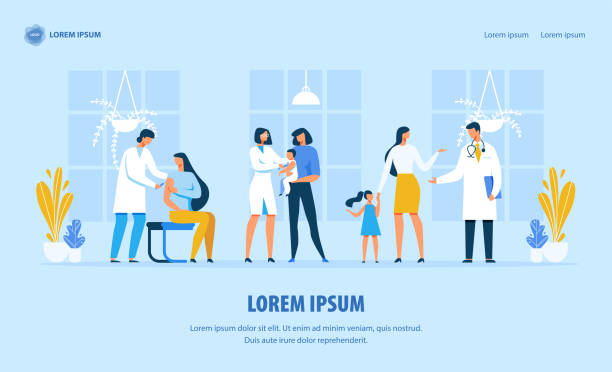 Immunity Protection and Healthcare Landing Page Cartoon Landing Page. Innovative Ways in Disease Treatment Presentation and Vaccination Motivation. Flat Vector Visitors Queue. Immunity Protection, Infections Prevention and Healthcare Illustration patient patterns stock illustrations