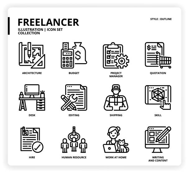 Freelance icon set Freelance icon set for web design, book, magazine, poster, ads, app, etc. project manager stock illustrations
