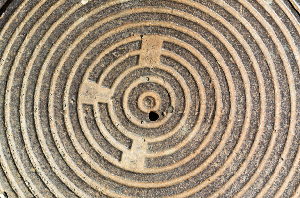 istock concentric round texture cast-iron hatch cover of brown rusty co 1168376583