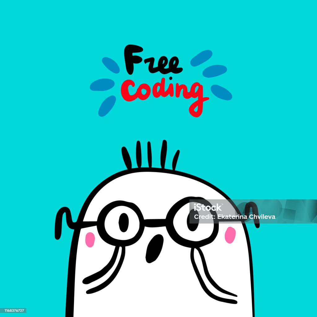 Writing Code Photo Cartoon Free Coding Hand Drawn Vector Illustration In Cartoon Style Boy ...