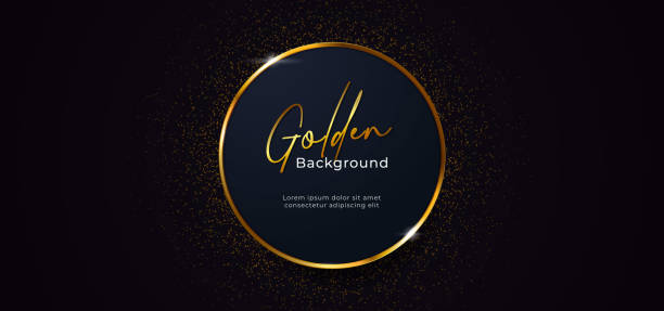 istock golden sparkling ring circle with gold glitter decoration effect on dark blue background vector illustration. beautiful elegant badge template design 1168379777