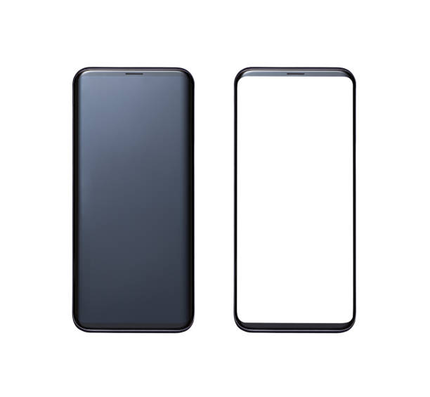 Frameless smartphone with original and white screen isolated on white background. Screens and phones have clipping path