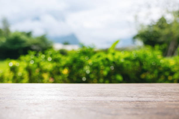 istock a vintage wooden table with blur green nature background 1168385264