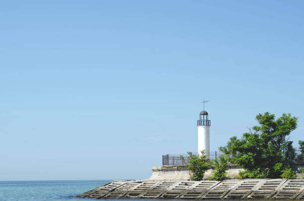 istock White lighthouse by the sea with  blue sky. 1168398072