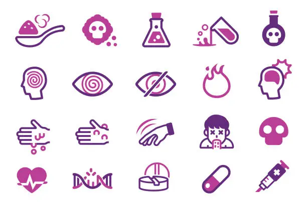 Vector illustration of Toxic dust and liquid. dangerous Chemical. Toxic reactions affect the body.