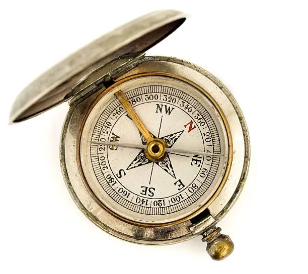 Photo of Antique pocket compass on white